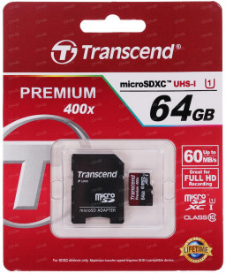   Transcend microSDXC 64GB Class 10 UHS-I 400x (Premium)