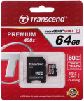Карта памяти Transcend microSDXC 64GB Class 10 UHS-I 400x (Premium)