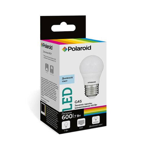Набор светодиодных лампочек Polaroid 220V G45 7W 6500K E27 600lm, 5шт
