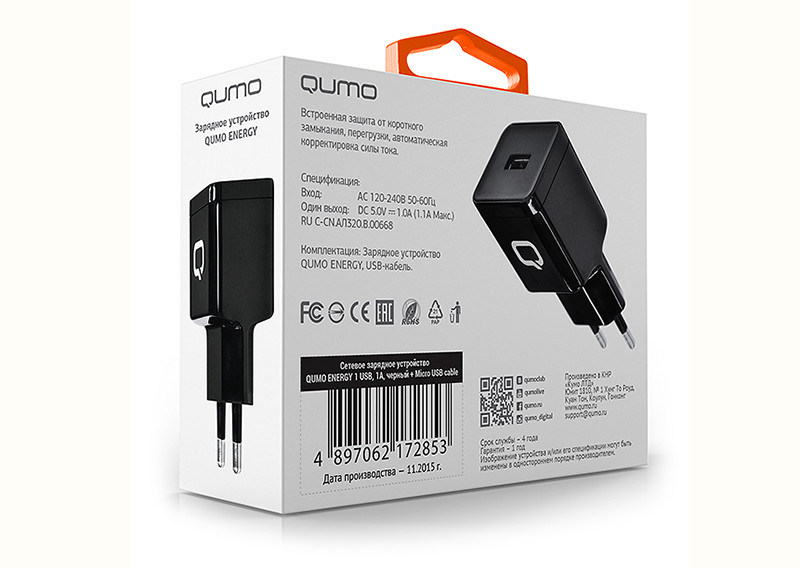    Qumo Energy 1USB 1A +  micro USB