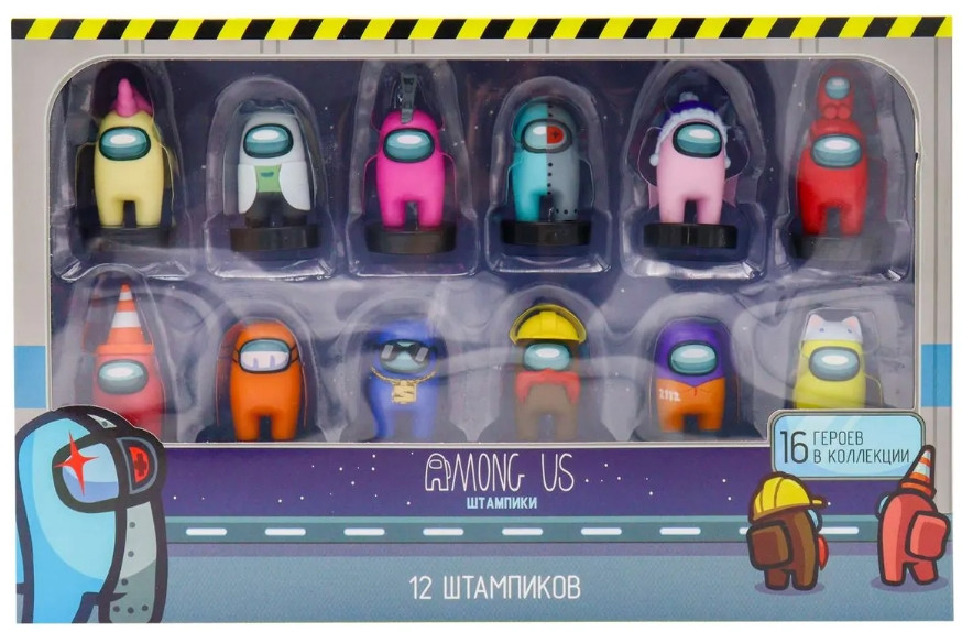 Набор фигурок-штампов Among Us Делюкс: Герой Красный с дорожным конусом – Серия 3 (12 шт) (AU5365A)