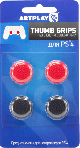 Накладки Artplays Thumb Grips защитные на джойстики геймпада для PS4 (4 шт., 2 красных + 2 черных)