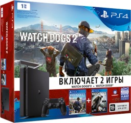  Sony PlayStation 4 Slim (1TB) Black +  Watch_Dogs +  Watch_Dogs 2