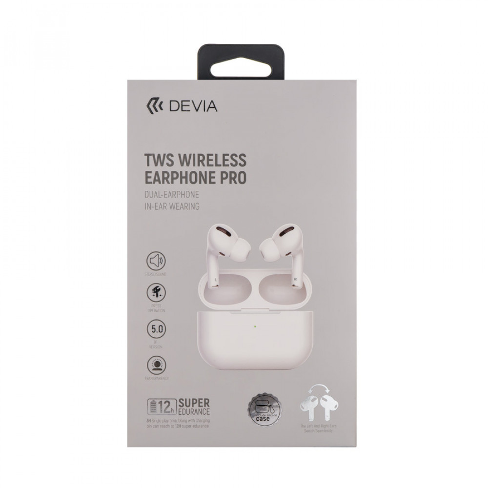 Наушники Devia TWS Wireless Earphone Pro White беспроводные, внутриканальные