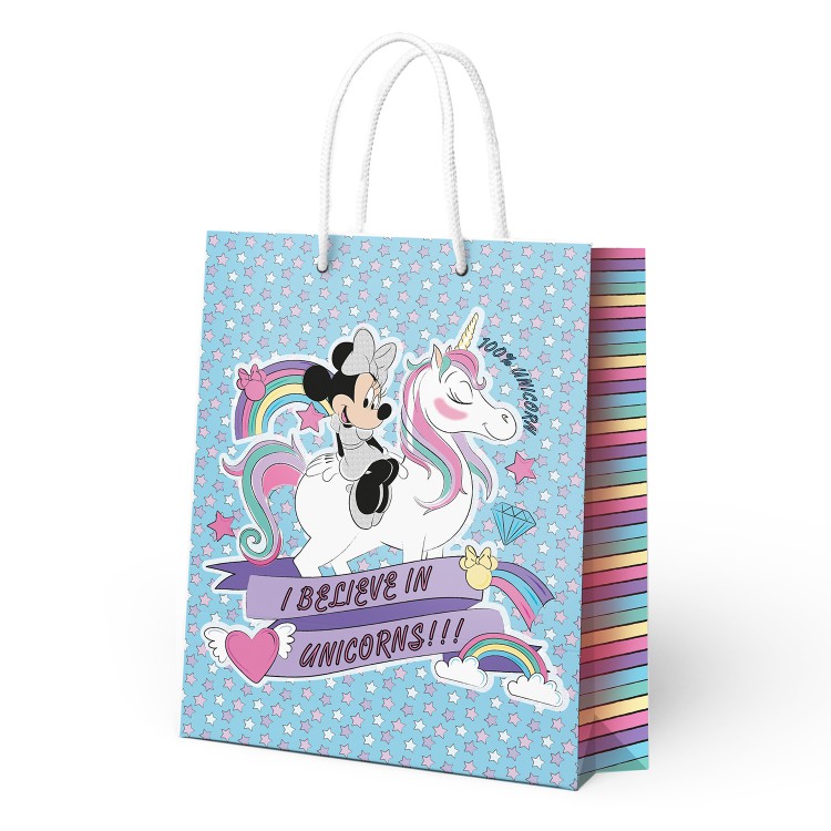 Пакет Minnie Mouse Минни с единорогом подарочный большой (голубой)