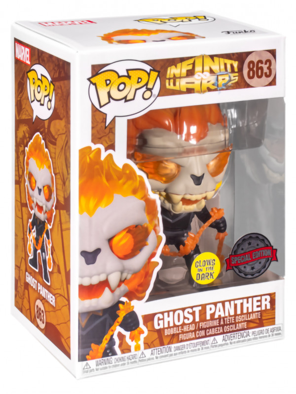 Фигурка Funko POP Marvel: Avengers Infinity WarPs – Ghost Panther With Chain Glows In The Dark Exclusive Bobble-Head (9,5 см)
