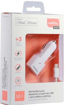 ЗУ Nobby Comfort 014-001 USB 1.2А + кабель s8pin Lightning 1.2м (белый)