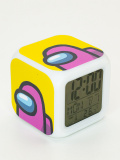 Часы-будильник Among Us с подсветкой (розовый)