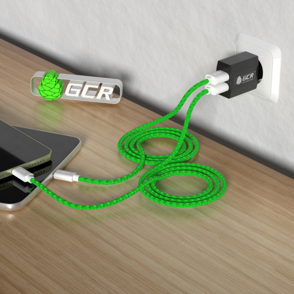 Кабель Greenconnect TypeC 3A, 1 м, для быстрой зарядки (зеленый нейлон) (GCR-51705)