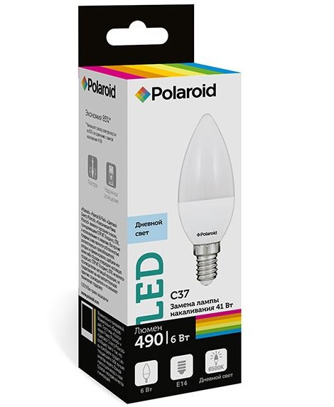 ����� ������������ �������� Polaroid 220V C37 6W 6500K E14 490lm, 5��