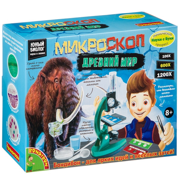 Научный набор Юный биолог: Микроскоп – Древний мир: Мамонты Науки с Буки