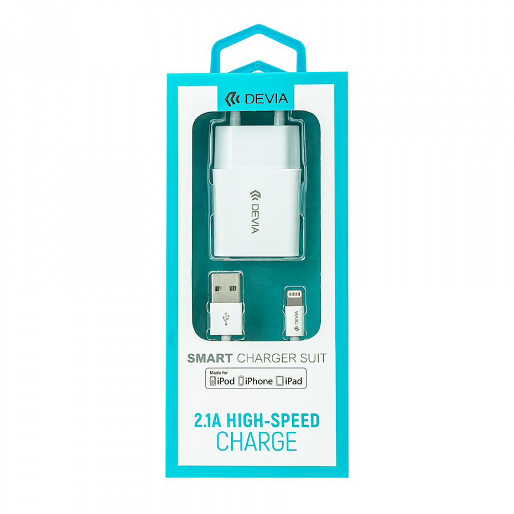 ����� ������� �������� ���������� Lightning MFi Devia Smart Charger Suit White + ������ (10W, 5V, 2.1A)