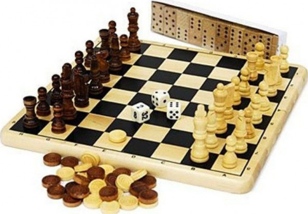 Настольная игра 5 в 1: Шашки + шахматы + нарды + крестики-нолики + домино