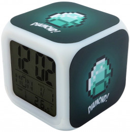 Часы-будильник Minecraft: Алмазная руда (пиксельные с подсветкой)