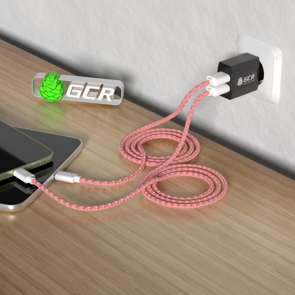 Кабель Greenconnect TypeC 3A, 0.5 м, для быстрой зарядки (розовый нейлон) (GCR-51707)