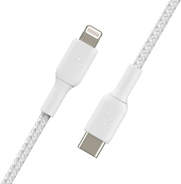 Кабель Belkin BOOST CHARGE USB-C/Lightning, в оплетке, 1м (белый) (CAA004bt1MWH)