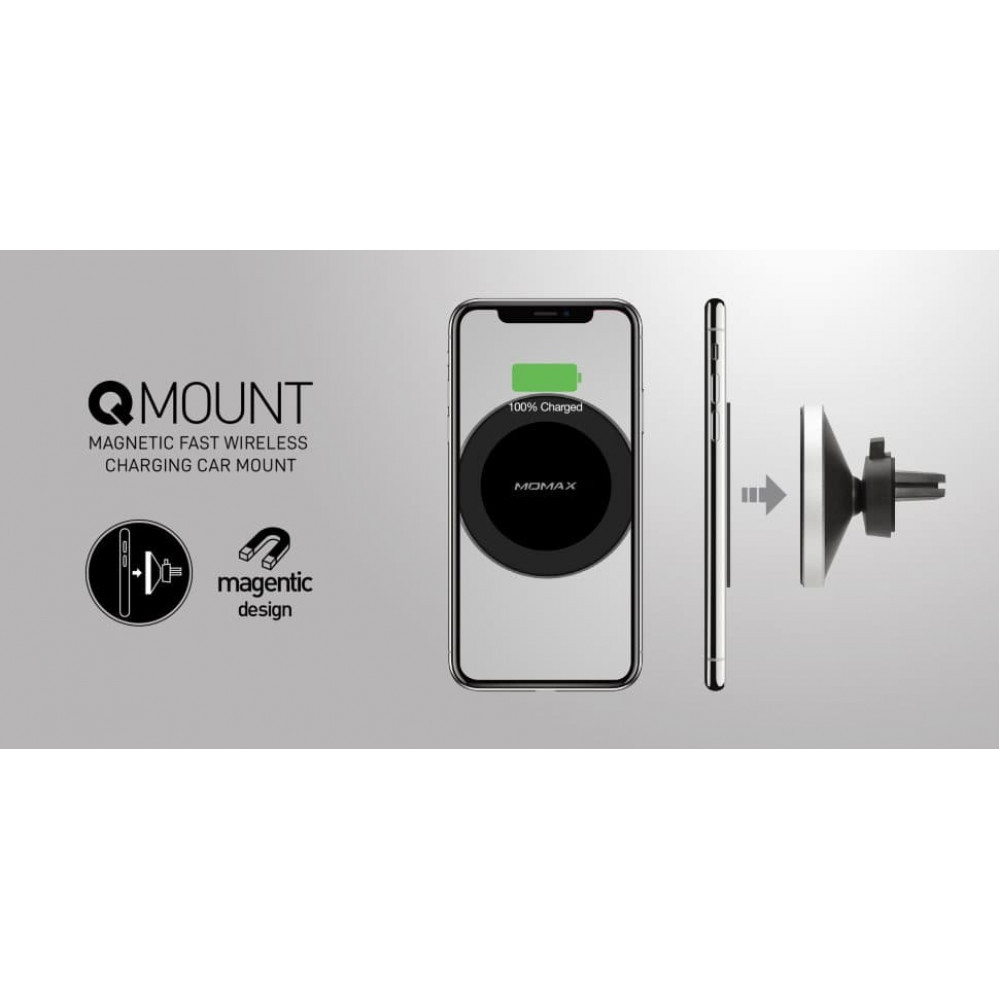 ������������� Momax Q.Mount Magnetic Fast Wireless Charging Car Mount (Silver)