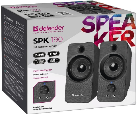 Акустическая система Defender 2.0 SPK-190 8Вт с питанием от USB для PC (черный)