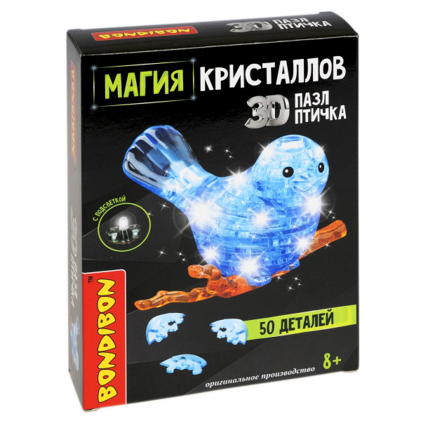3D Пазл Магия кристаллов: Птичка с подсветкой (50 деталей)