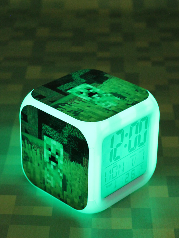 Пиксельные часы-будильник Minecraft – Крипер с подсветкой №2