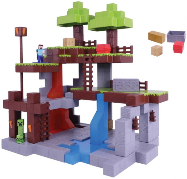 Набор фигурок Minecraft: Nano Scene Minecraft – Overworld 11" With 2 Figures 1.65"