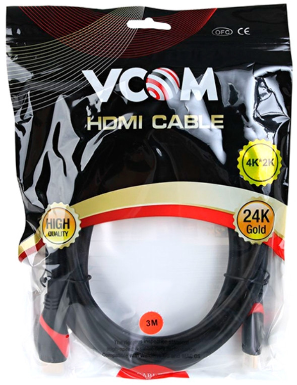 Кабель VCOM HDMI 19M/M 2.0 , 3 м (CG525-R-3.0) (black / red)