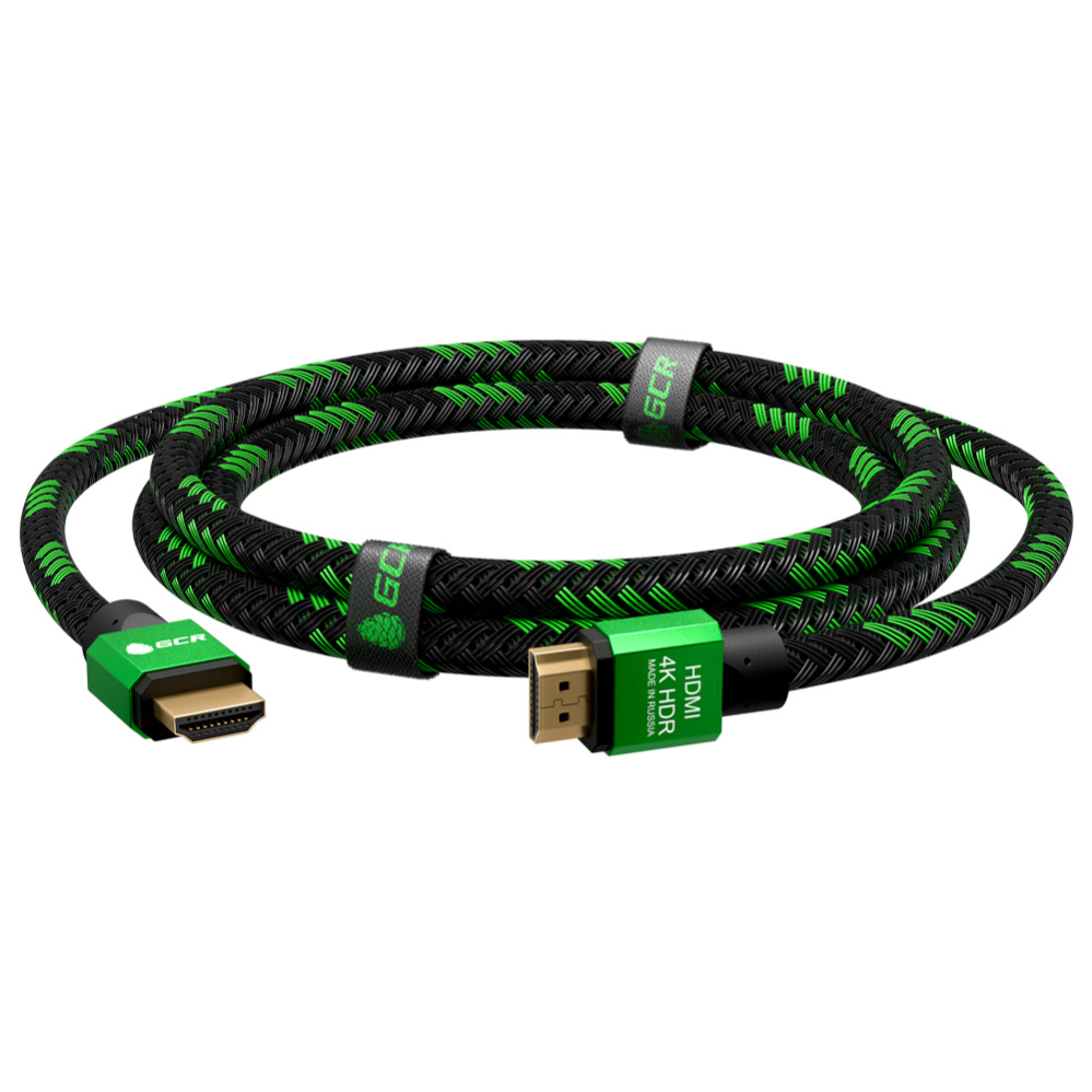Кабель GCR HDMI 2.0 нейлон 0,3 м Ultra HD 4K 3D 18 Гбит/с (зелёный) (GCR-52288)