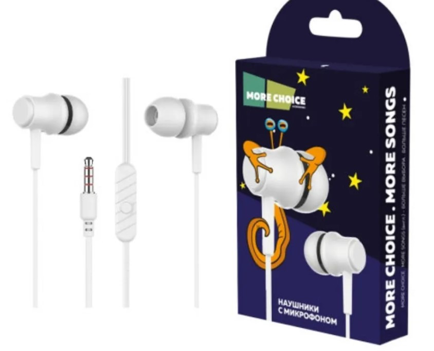 Наушники More Choice G36 проводные вакуумные с микрофоном и AUX разъёмом 3.5 mm (White)