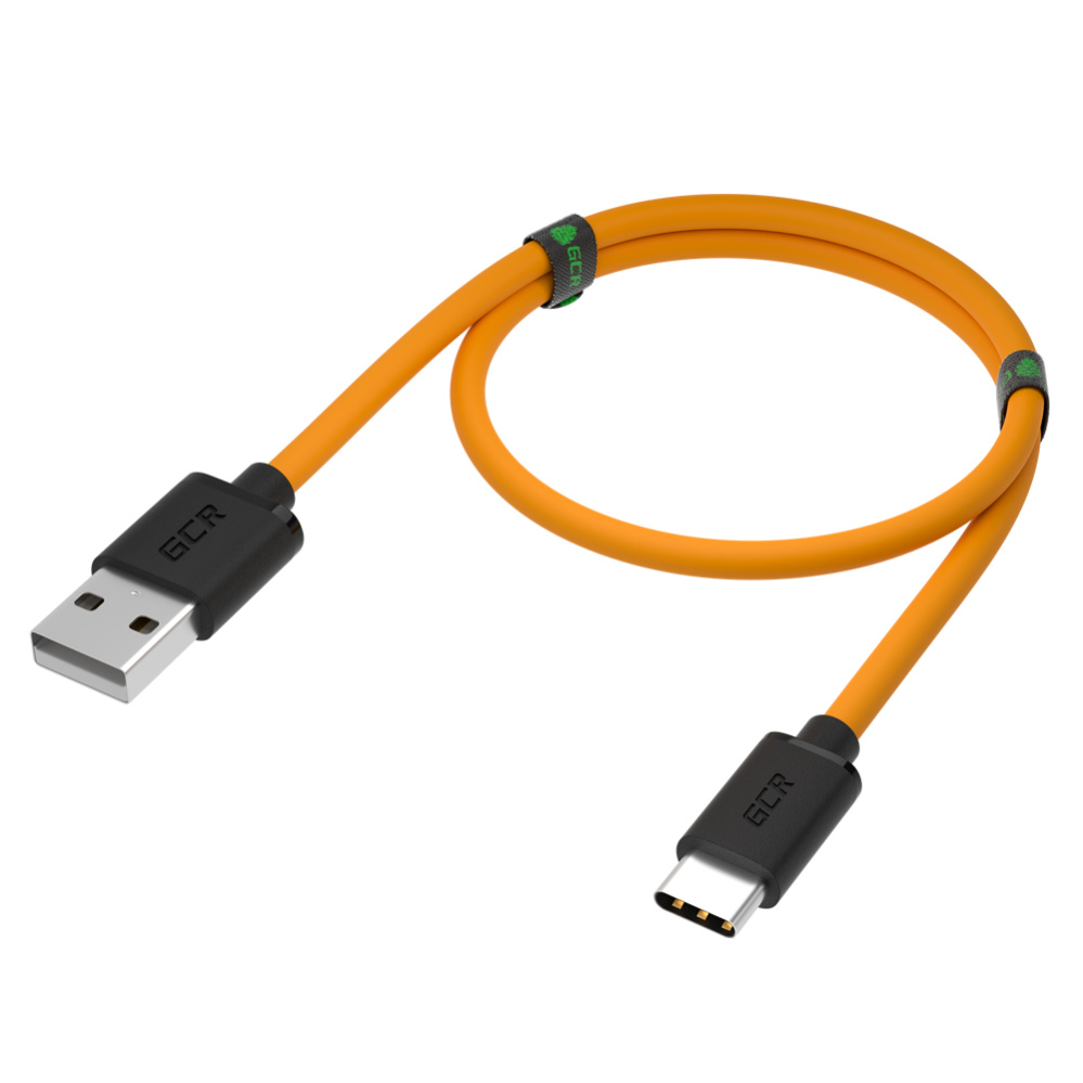 Кабель GCR QC TypeC быстрая зарядка 1 м (оранжевый TPE, черные коннекторы) (GCR-52723)