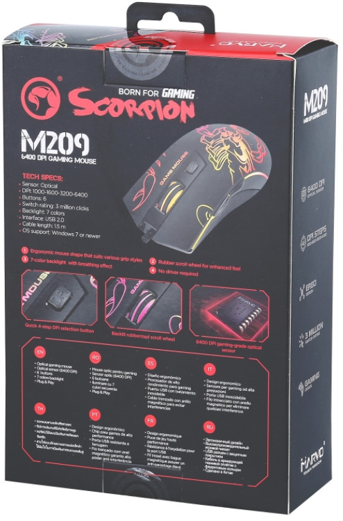 Мышь Marvo M209 Wired Gaming Mouse проводная с подсветкой для PC