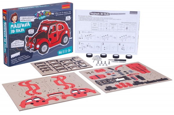 Конструктор Творчество с Буки: Машина 3D пазл Красный автомобиль (65 деталей)