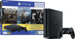   Sony PlayStation 4 Slim (1TB) Black (CUH-2008B) +    (Days gone) +  God Of War +     (The last of us) + PS Plus 3 