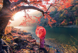 Puzzle Восход солнца на реке Кацура: Япония (1000 деталей)