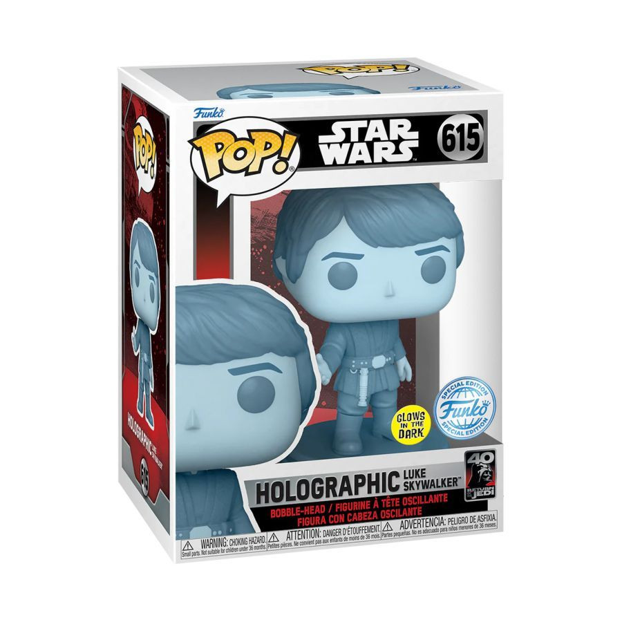 ������� Funko POP Star Wars Episode VI: Return of the Jedi 40th � Holographic Luke Skywalker [Glows In The Dark] Exclusive Bobble-Head (9,5 ��)