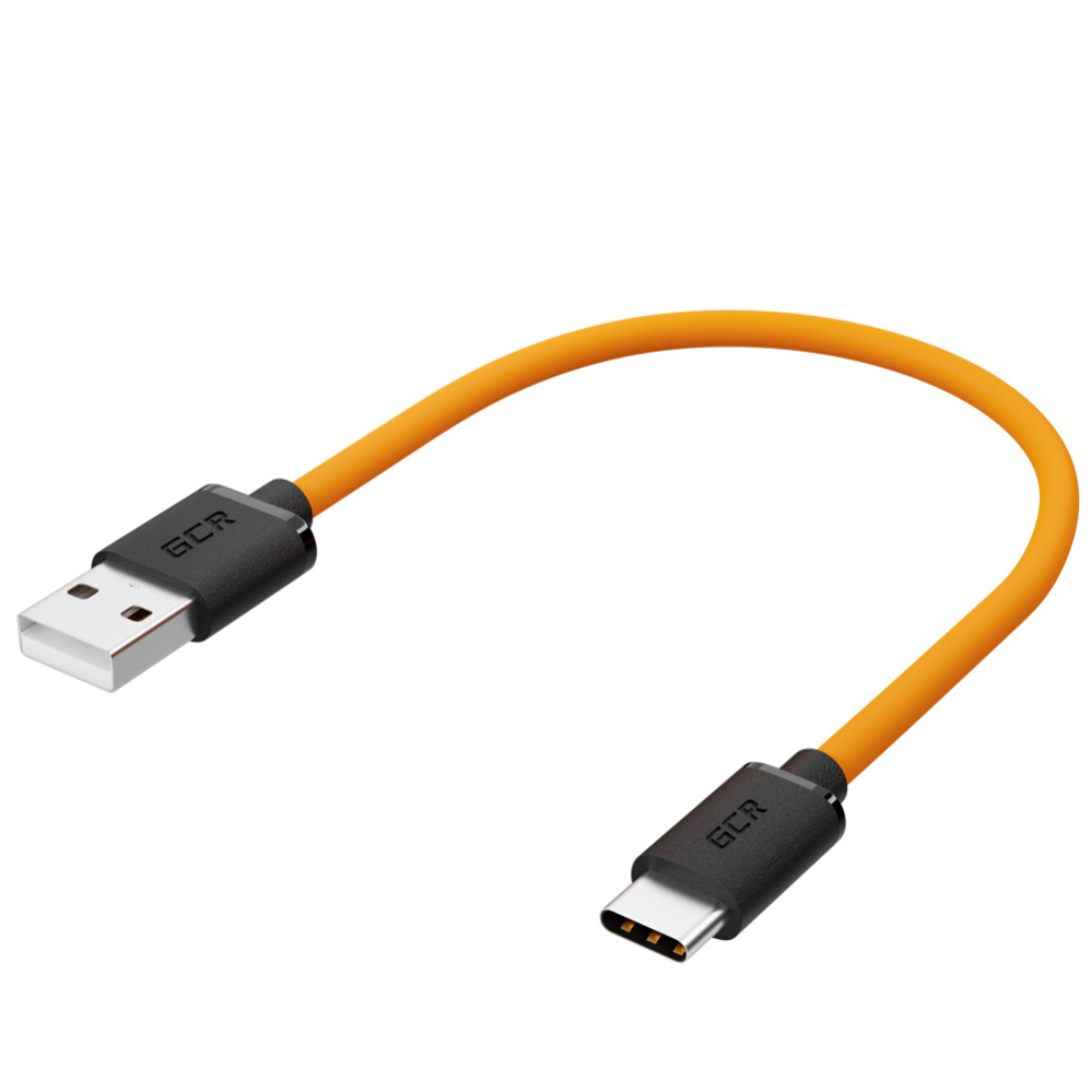 Кабель GCR QC TypeC быстрая зарядка 0,5 м (оранжевый TPE, черные коннекторы) (GCR-52722)