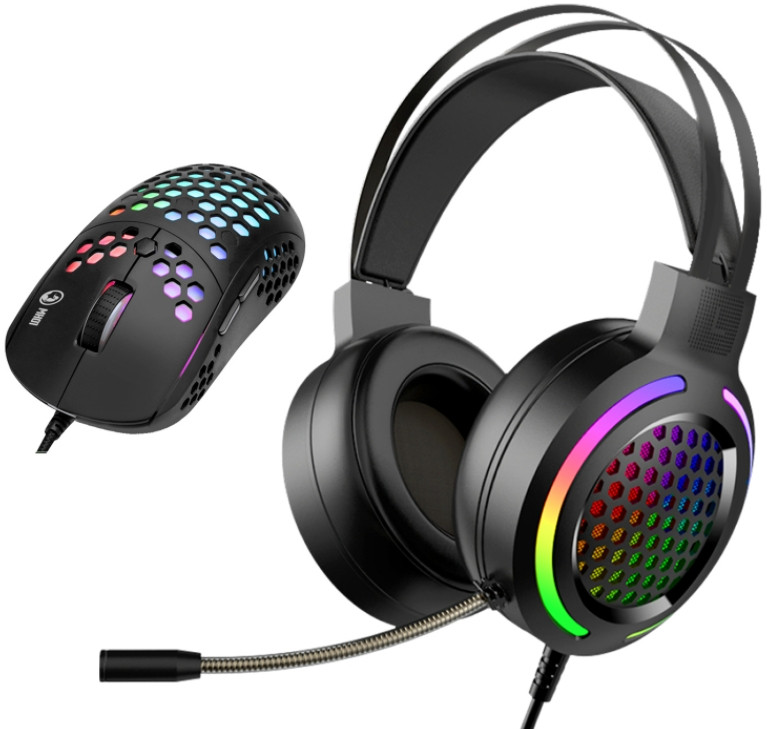 Игровой набор Marvo MH01BK: мышь проводная и гарнитура с подсветкой RGB для ПК