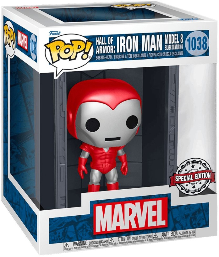  Funko POP Deluxe Marvel: Hall of Armor  Iron Man Model 8 Silver Centurion Exclusive Bobble-Head