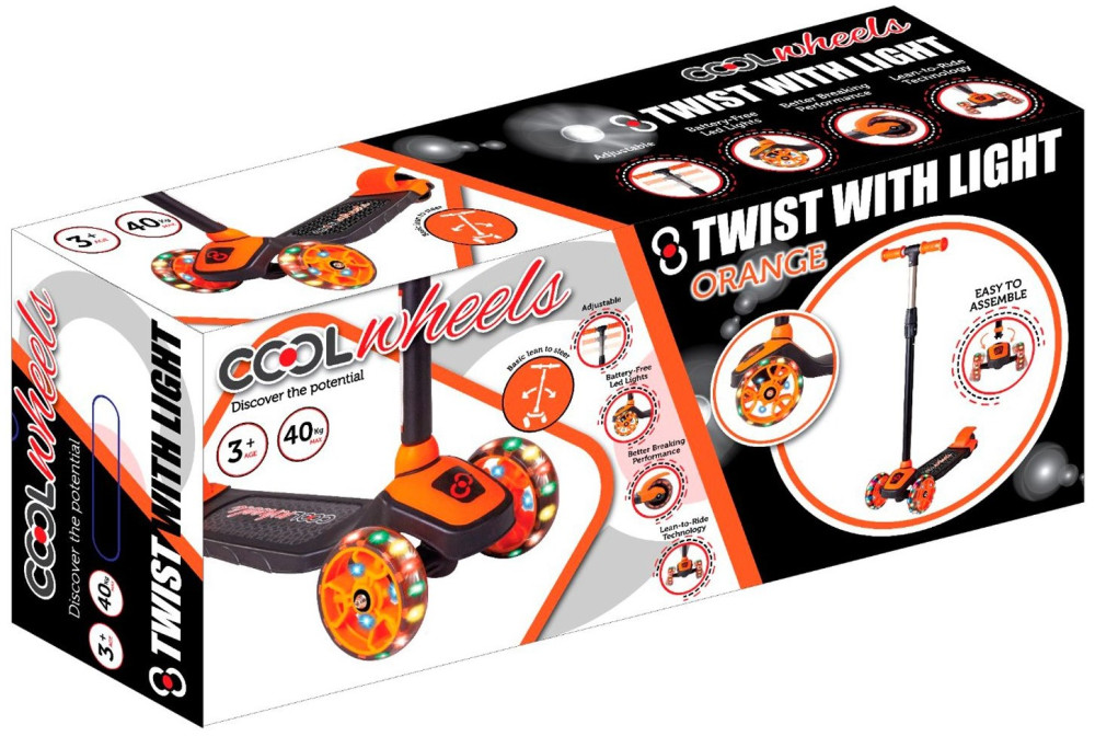 Самокат TWIST WITH LIGHT трёхколёсный, светящиеся колёса (оранжевый / чёрный) (FR580918)